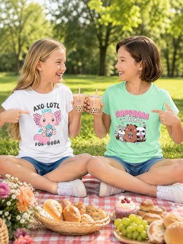 Image of Dvenki Girls Graphic Short Sleeve Crewneck T-Shirt Sizes 6-18 | breathable soft cotton blend, cute graphic prints, summer little and big girls tee, ideal casual wear for school, daily