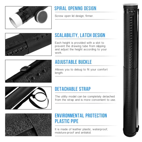 DEWEL Teleskop Posterrolle A0, Transportrolle Zeichenrolle, 63–107cm, Köcher für Bilder Poster und Flipchart Papier, Länge und Tragegurt verstellbar Kunststoff Zeichnungen 1 Stück