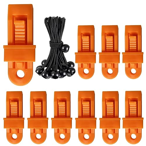Heavy Duty Tarp Clips Lock Grip, 20 Pack Tarp Clamps Grabbers & Ball Bungee Cords for Tent Banners Cover Awnings Outdoor Camping and Car Covers (Orange)