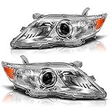 DWVO Headlights Assembly Compatible with 10 11 2010 2011 Camry Headlamp Replacement Pair Driver and Passenger Side Chrome Housing Amber Reflector Headlight