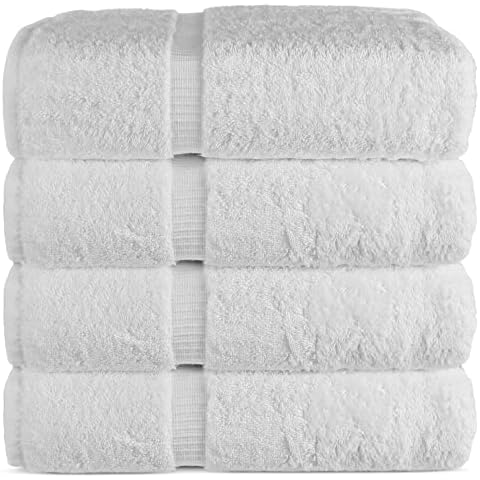 Luxury Hotel & Spa Bath Towel 100% Genuine Turkish Cotton, 27" x 54" ,Set of 4,White Cover