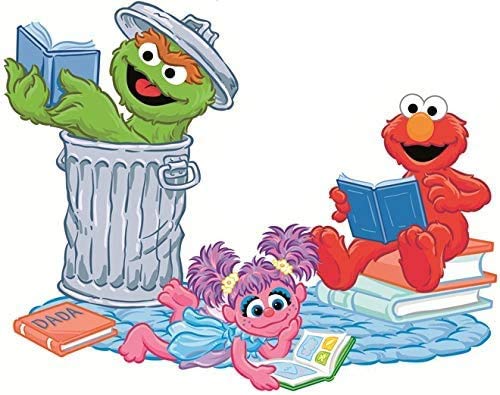 Elmo Abby Oscar Decal Book Reading Read Books Sesame Street Removable Wall Sticker Peel Self Stick Adhesive Art Home Kids Room Decor Vinyl Decoration Nursery Library