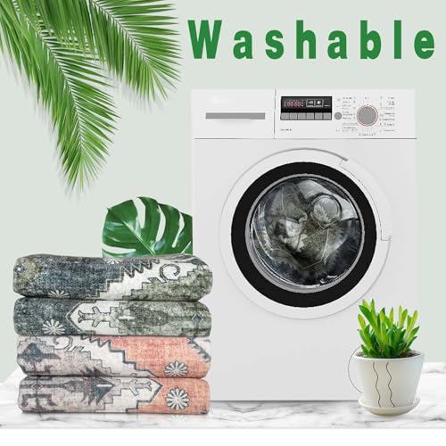 Tapete Boho Lavable 8x10 para Sala Verde Oscuro y Azul miniatura 3