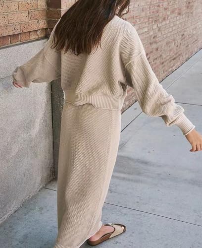 CHARTOU Women 2 Pieces Outfits Fall Winter Sweater Skirt Sets Oversized Tops Matching Knit Maxi Skirt3