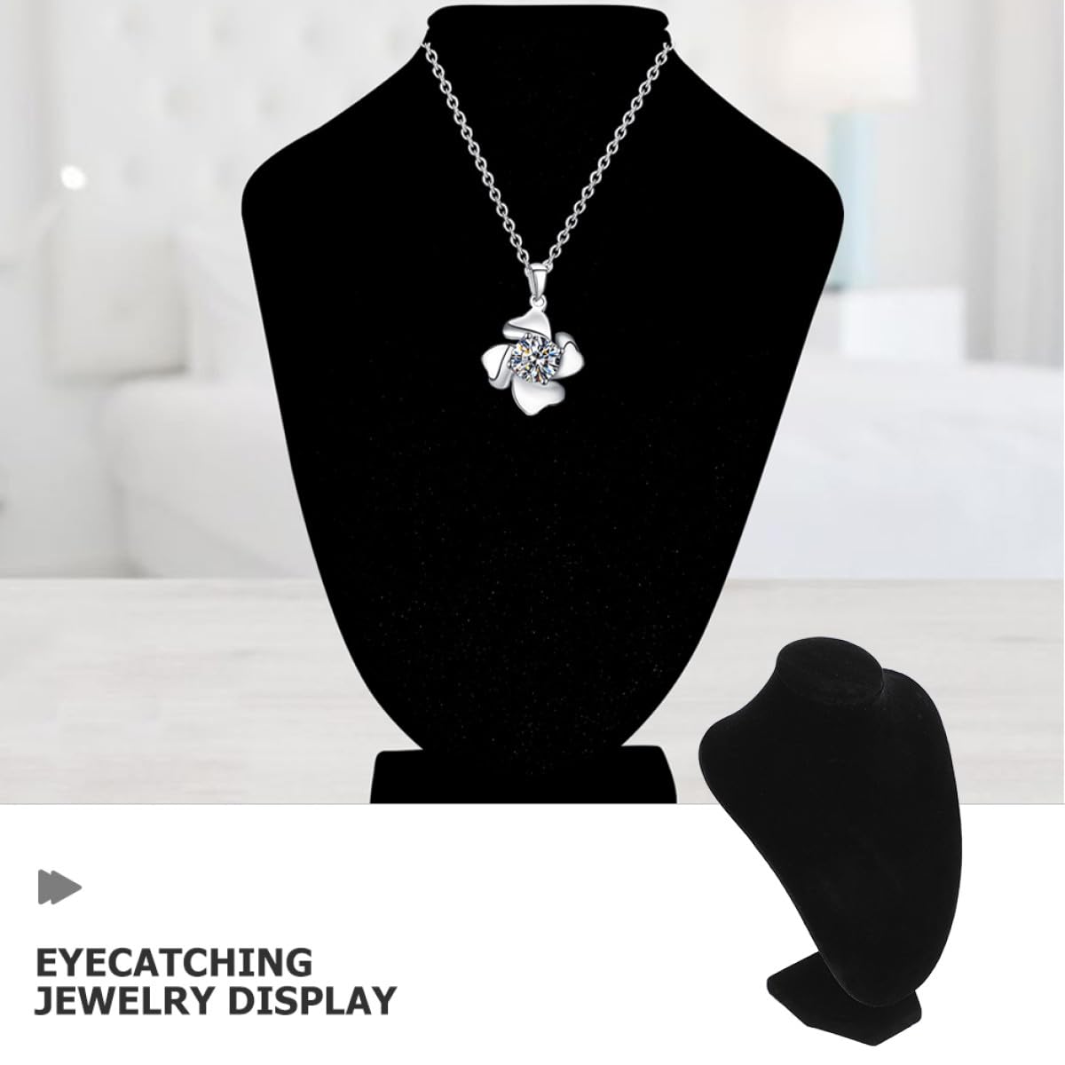 NUOBESTY Présentoir Collier Élégant Support pour Collier Stable Buste Mannequin en Plastique et Tissu Noir Lot de 2 Pièces pour Usage Personnel et Magasins de Détail