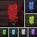 Owl Lights, 3D Night Light for Kids, 7 Colors Touch Table Desk Lamps, LED Vision Illusion Lighting with USB, Baby Bedroom Sleep Lamp, Birthday Party for Children