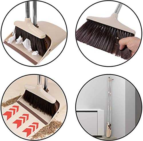 Image of Broom and Dustpan Set with Long Handles, Upright Standing Dustpan, 26 cm Wide Pan, Detachable Handle Design