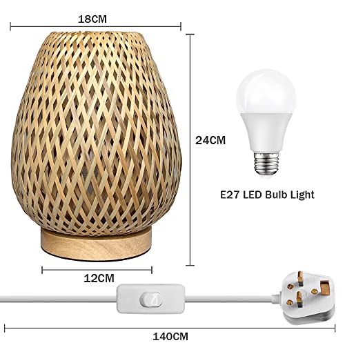 Bedside Table Lamp with Double Layer Bamboo Lampshade Wooden Base Bedroom Lamp Handmade Decorative Night Light for Wedding Party Indoor Bedroom Dining Room Outdoor Gift Garden Balcony - Image 3