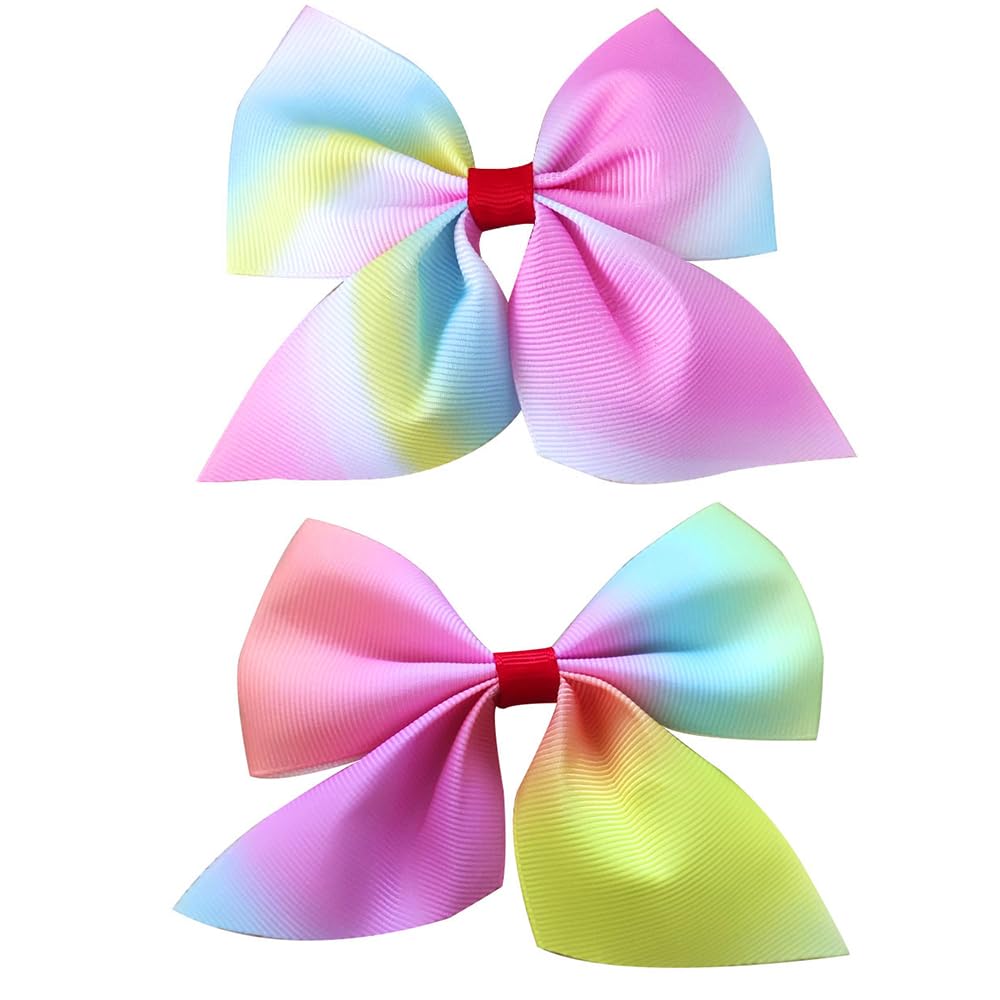 Rainbow Hair Bows for little girls Grosgrain Alligator Clips with Non-Slip DesignToddler Hair Accessories for Birthday Party School 2 Pcs