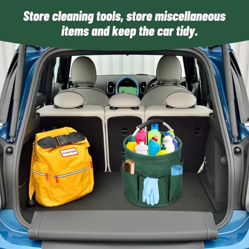 Putzmittel Organizer, 17L Universal Reinigungs Caddy, Tragbare Putzmittel Aufbewahrung mit Griff und 6 Tasche, Faltbarer Putztasche Pferd Reinigungstasche für Garten, Badezimmer, Auto (Grün)