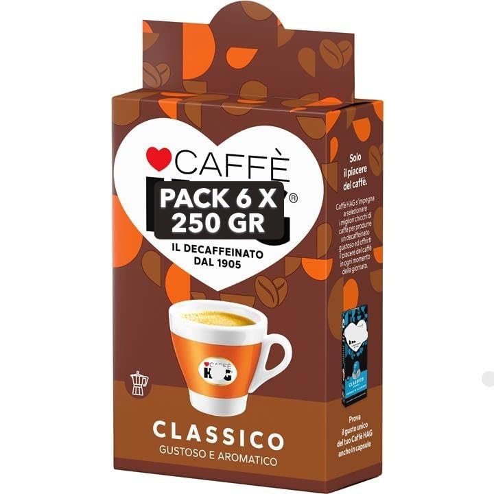 Caffè Decaffeinato Classico, Pack 6 x 250 gr, Gustoso e Aromatico, dal 1905 Scad 2027