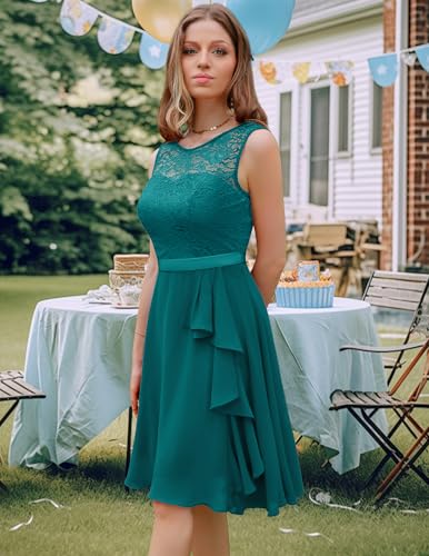 Image of BeryLove Womens Boat Neck A Line Sleeveless Lace Formal Homecoming Dress