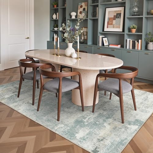 Image of BEIMO Area Rugs 8x10 for Living Room Bedroom, Modern Abstract Machine Washable Rug, Large Soft Low Pile Floor Carpet with Non Slip Backing for Dining Room, Light Blue