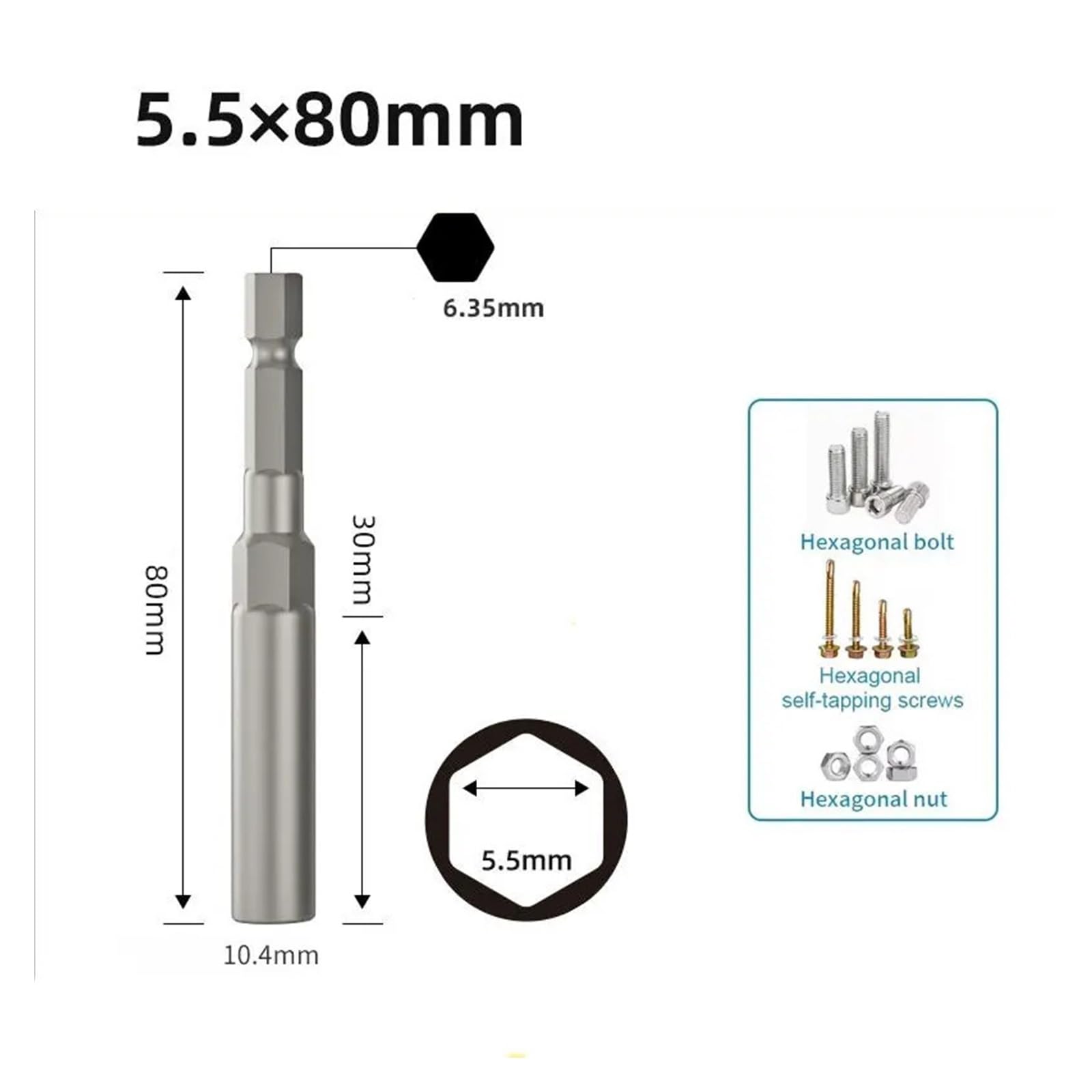 Impact Socket Length Deepen Wrench Sockets Adapter Power Nut Driver Socket Set 1/4 Inch Hex Shank Sockets Tool(5.5x80)