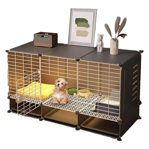 犬ケージ、ペットケージ、トレイ付きペットハウス、お手入れ簡単、特大のフリースペース、上部収納、猫ハウス、小型・中型犬に最適、トイレ付き、キャスター付きで移動可能、屋内・屋外兼用 (ダークグレー, 105×35×69cm)