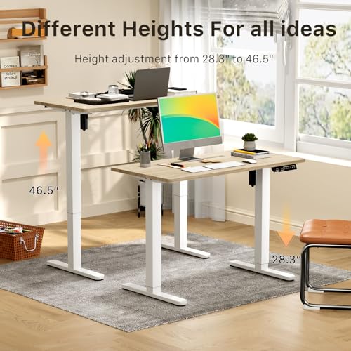 Image of JOY worker Small Electric Standing Desk, 40 inch x 20 inch Whole Piece Height Adjustable Table with Memory Controller, Sit to Stand Desk Workstation for Home Office, Light Walnut