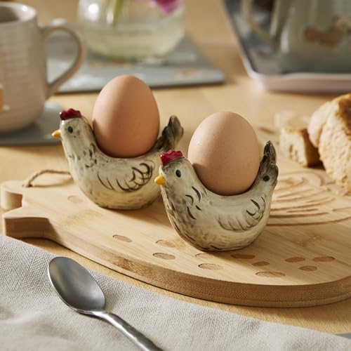 Cooksmart Hen House Lane Set of 2 Hen-Shaped Egg Cups | British Designed Farmhouse Kitchen Tableware | Hand-Painted & Embossed Stoneware | Rustic Countryside Style - Image 3