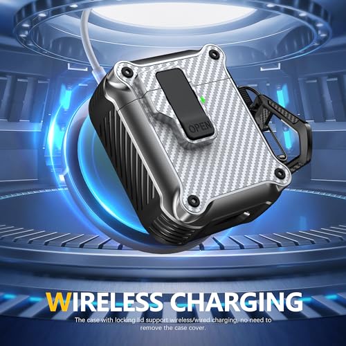 Image of RFUNGUANGO AirPods 2 Case with Lock Magnetic Lid, Carbon Fiber Silver