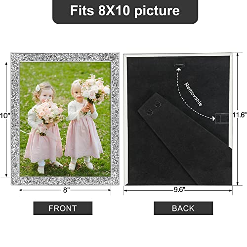 Iziddo 8X10 Picture Frames Set Of 2, Glitter Diamond Silver Picture Frame Made Of Metal And Real Glass, Rhinestone Sparkle Photo Frames, For Wall Or Tabletop Display (Silver, 8X10 #TOP5