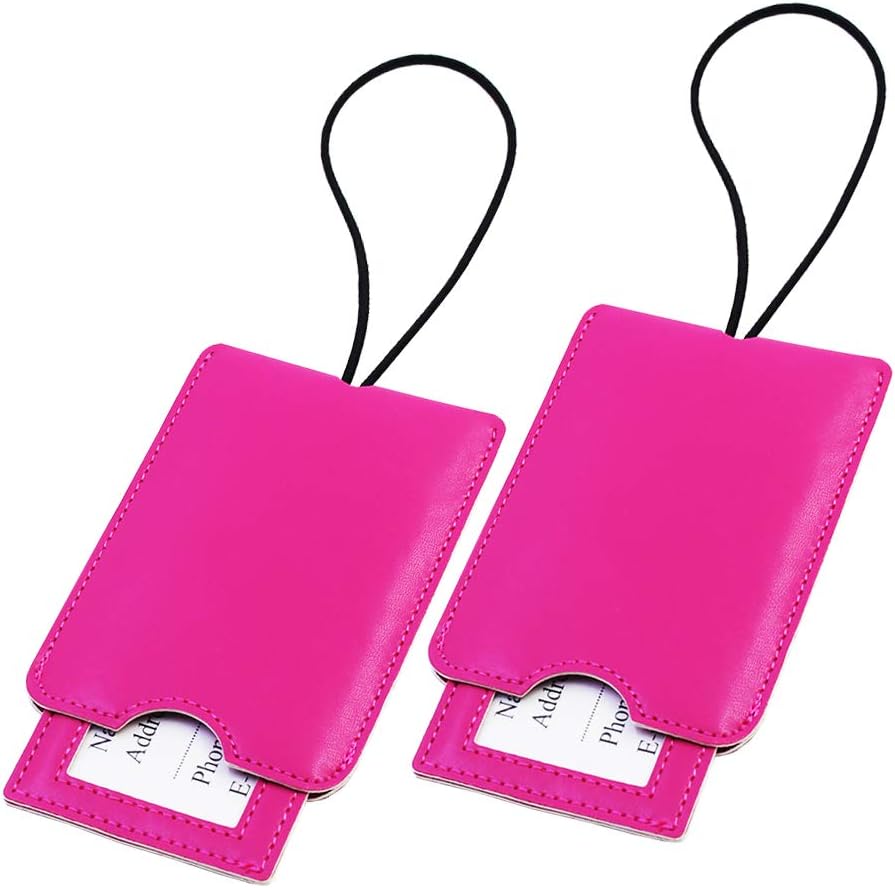 Leather Luggage Bag Case Tags,2 Pieces Rose Red