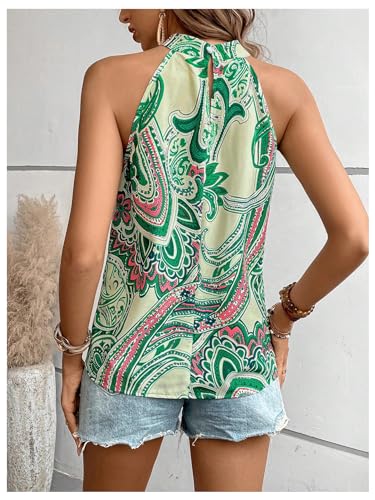 Image of RoseSeek Women's Tropical Paisley Halter Blouse Boho Shirt Vacation Tops | Polka Dots Print, Halter Tops, Summer Tops, Going Out Tops, Beach, Dressy Tops, Boho Blouses