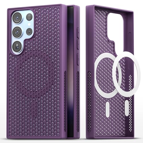 Image of Pikkme Back Cover for Samsung Galaxy S24 Ultra 5G | Honeycomb Cooling Design | Silicone Heat Dissipation | Mag-Safe Compatible | Shockproof Camera Protection Bumper Case (Purple)