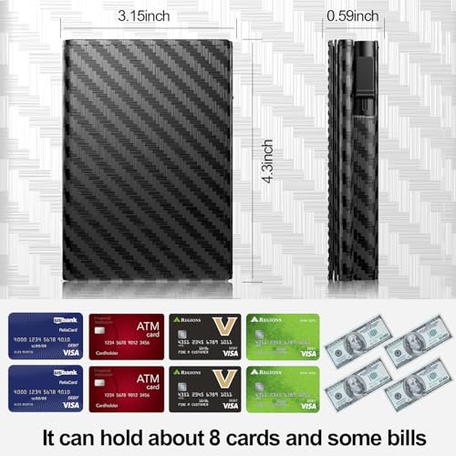Mens Wallet Card Holder Pop up Card Case,Carbon Fiber Leather Slim Wallet，RFID Blocking 8-9 Card Capacity | ID Window | Cash Slot Minimalist Wallet for Men Black3