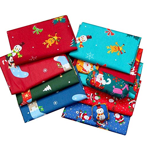 FORYOURS 8 Pièces DIY Tissu Patchwork 25 X 25 Cm Patchwork Coton Tissu Noël Père Noël Imprimé Coton Tissu À Coudre pour Quilting Couture Patchwork Cover