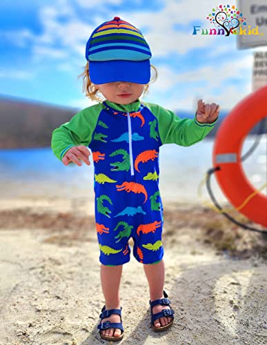 Funnycokid Baby Swimsuit Boy 12-18 Months Green Rash Guards Zipper One Piece Bathing Suit Long Sleeve Swimwear Long Sleeve UPF 50+ - Thumbnail 4