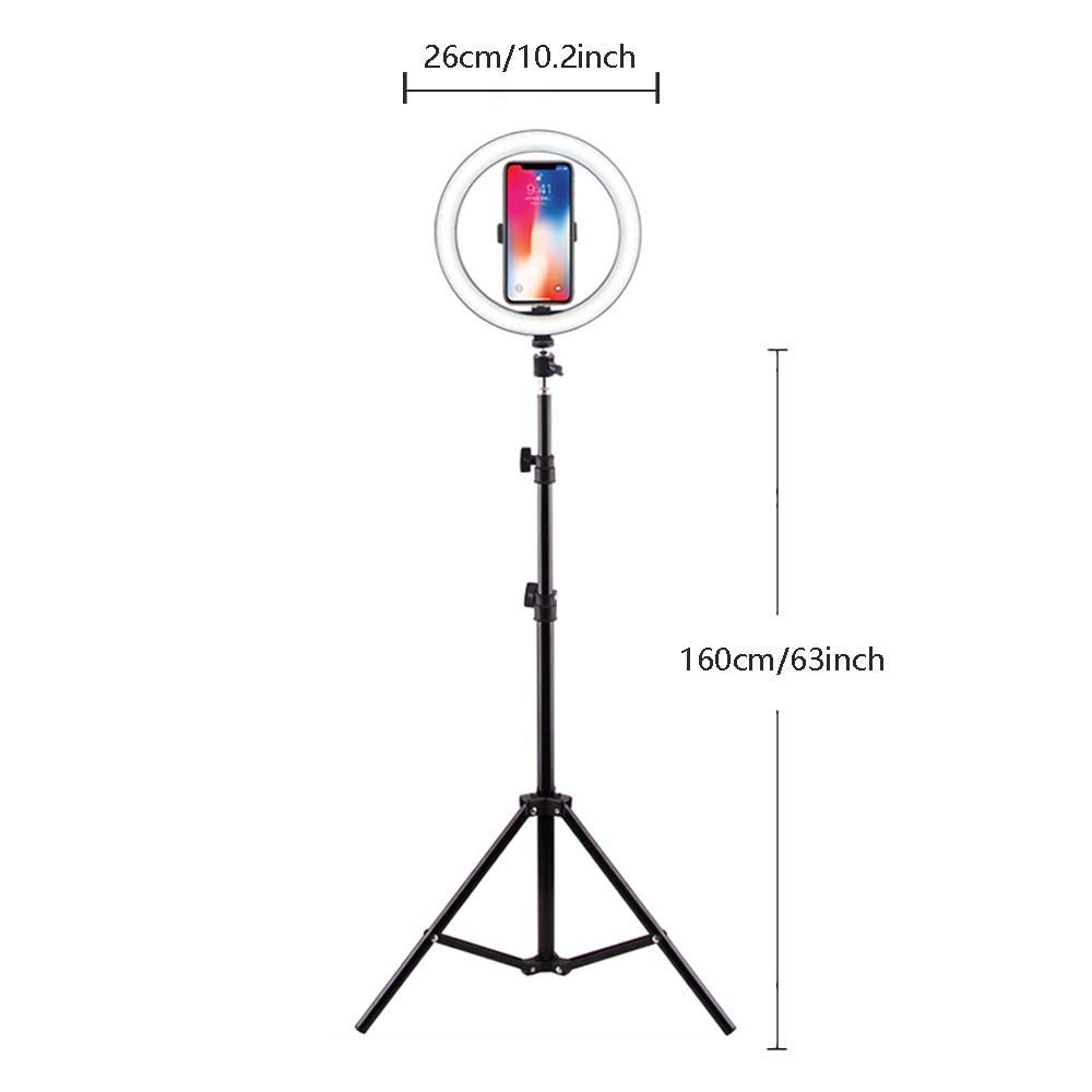 Anello Luminoso per Selfie Anello Luminoso da 10 Pollici con treppiede da 63 Pollici per Trucco Anello Luminoso a LED dimmerabile per Fotocamera 3 modalità Luce 10 Livelli di luminosità Compatibile