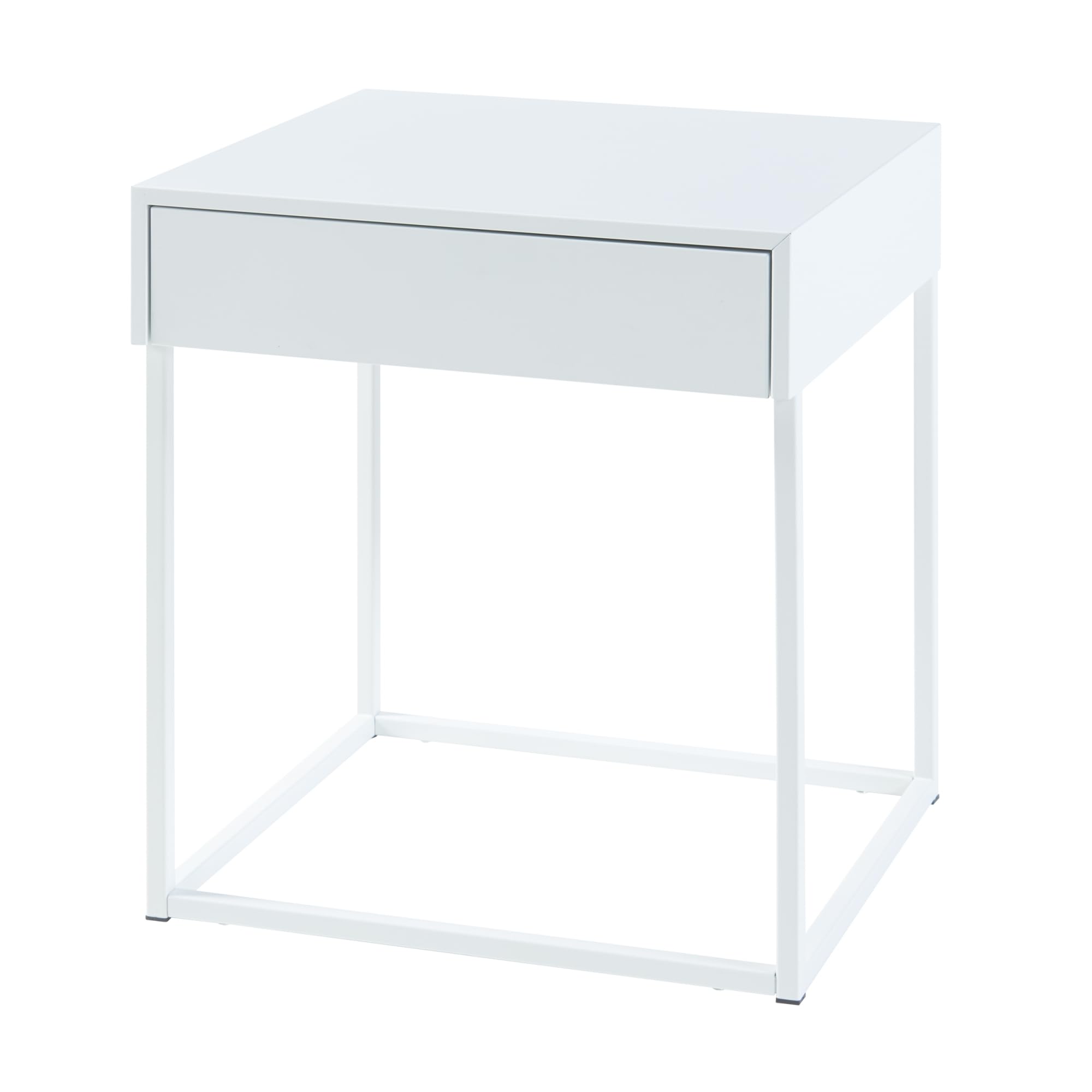 [en.casa] Comodino in Acciaio con Cassetto Tavolino Laterale per Letto Tavolino da Divano Mobiletto Notturno Moderno Industriale 50 x 43 x 41 cm Bianco Opaco