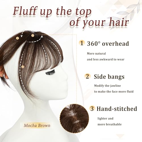 Vigorous Bangs Hair Clip 100% Real Human Hair 360°Cover Clip in Bangs for Women 3D Wispy Bangs Hairpieces Fake Bangs for Daily Wear(Mocha brown) - Image 4