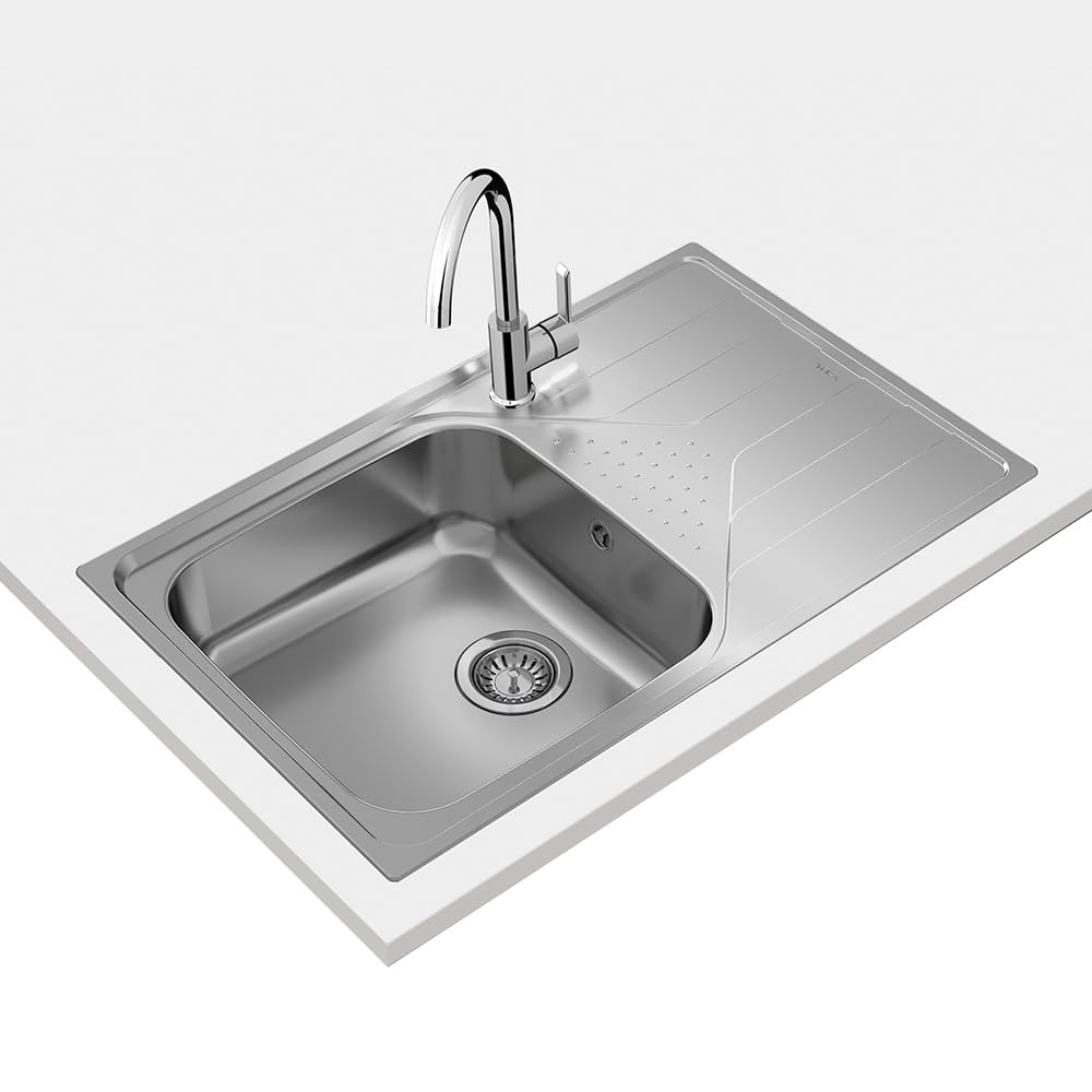 Teka Universe 50 T-XP 1C 1E Max - Fregadero Cocina 1 Seno con Escurridor, Encastrado de 50 cm, Desagüe con Válvula Manual con Canasta, Acero Inoxidable