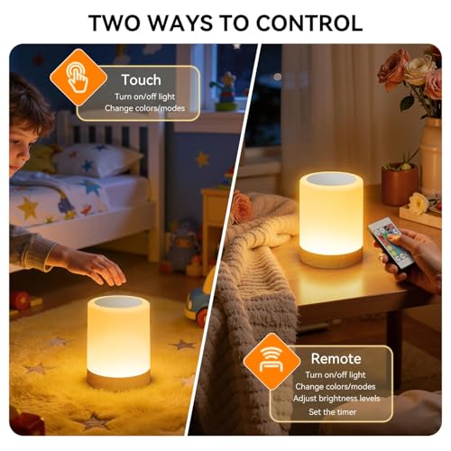 Image of Auxmir Night Light for Baby Nursery, Rechargeable Touch Bedside Lamp with Remote, 13 Colors 5 Brightness Adjustable, 1 /2 /4 /6H Timer, Portable Kids Night Light for Bedroom, Bathroom, Camping