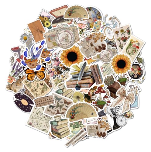 Image of Vintage Aesthetic Stickers 50 Pcs Pack, Scrapbook Vinyl Stickers Waterproof for Laptop Bottle Journal Phone Decals for Teens Girls