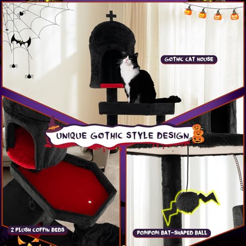 Árbol para gatos estilo gótico de 83 pulgadas con rascadores y camas miniatura 6