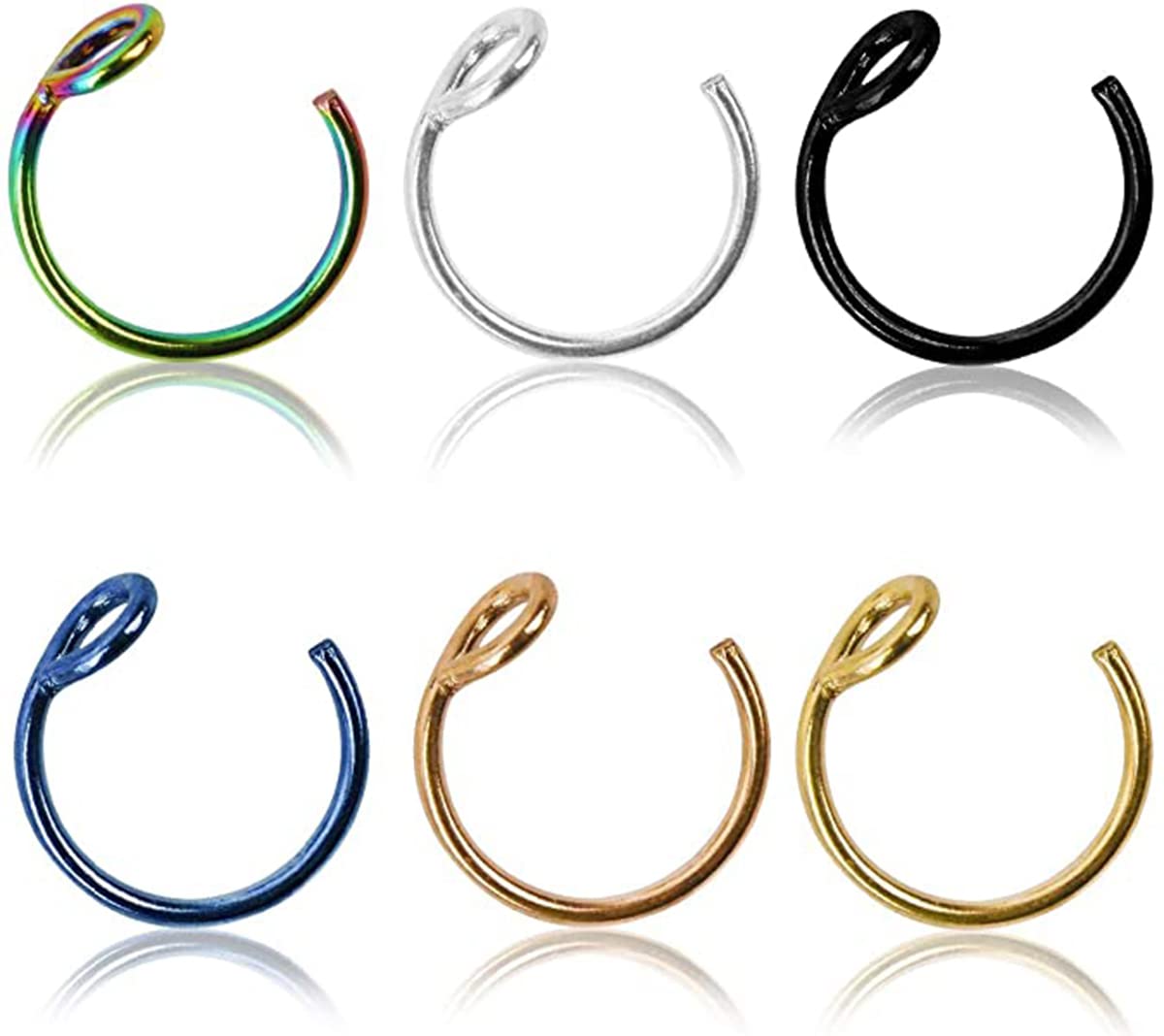 DELFINONon Piercing Fake Piercings - Face, Nose Ring Hoop, Stainless Steel Non Piercing Jewelry for Women, Men and Teens