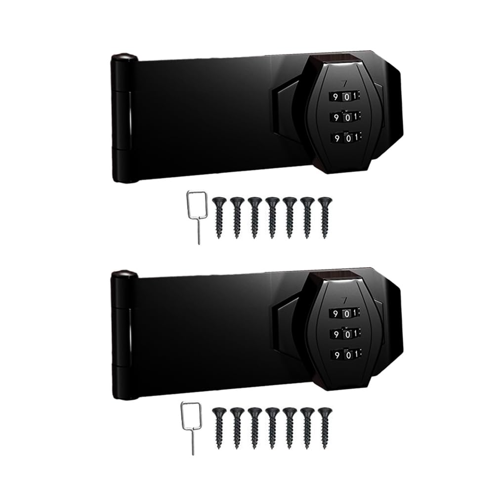 JunwayHousehold Cabinet Password Hasp Locks, Cabinet Door Combination Lock, Door Security Slide Latch Lock for Small Doors, Cabinets, Barn Door, Bathroom, Outdoor, Garden (2Pack Black)