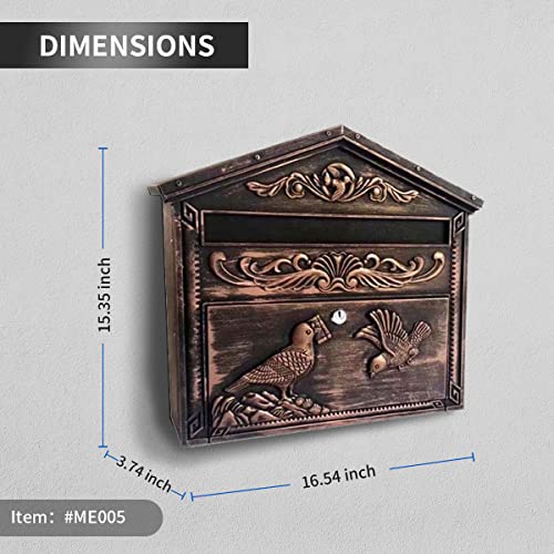 Yoocabinet Mailbox Wall Mount,Large Capacity Locking Mailbox For Outside, Rust-Proof Aluminum Hanging Secured Postbox, Security Key Drop Box,15.35 "X 16.54 "X3.74 Retro,Me005 #TOP1