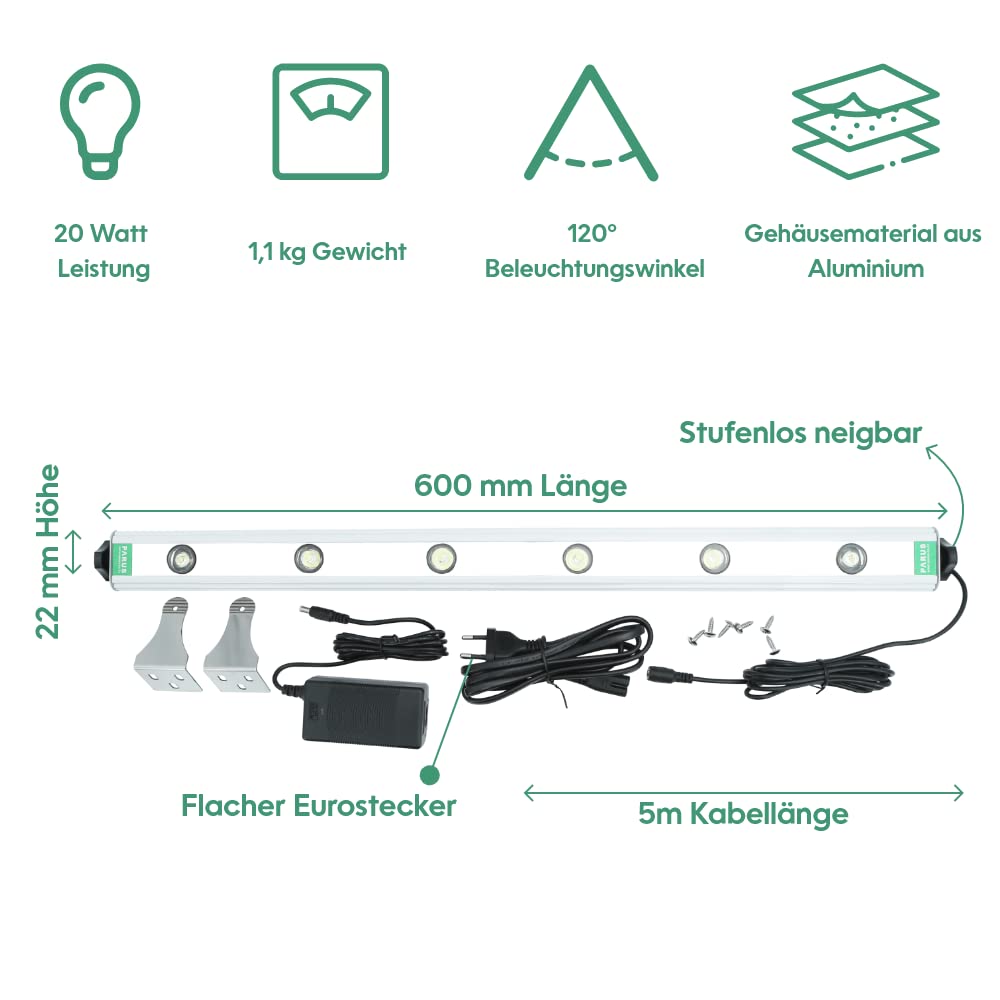 Parus by Venso Wall Spot 60cm, Abstrahlwinkel 120°, LED Wachstumslampe, Grow Light für Zimmerpflanzen und Grünpflanzen, Fassaden- und Wandbegrünung