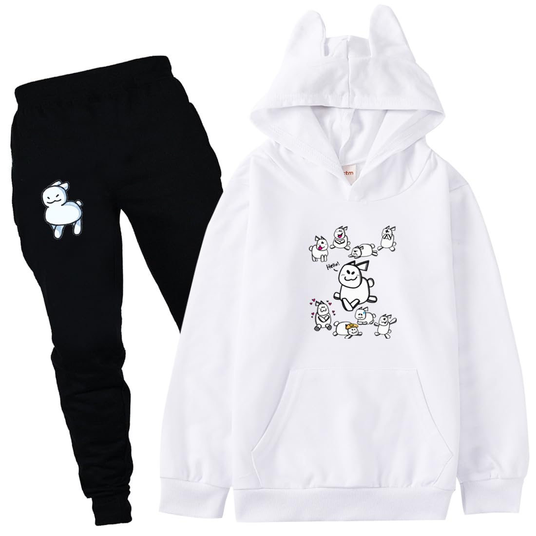 Hzsyc Boys Forsaken Gubby Cat's Ear Shaped Hoodie and Pants 2Pcs Kids Funny Cute Rabbit Gubby Sweatshirt Set (white,7-8years)