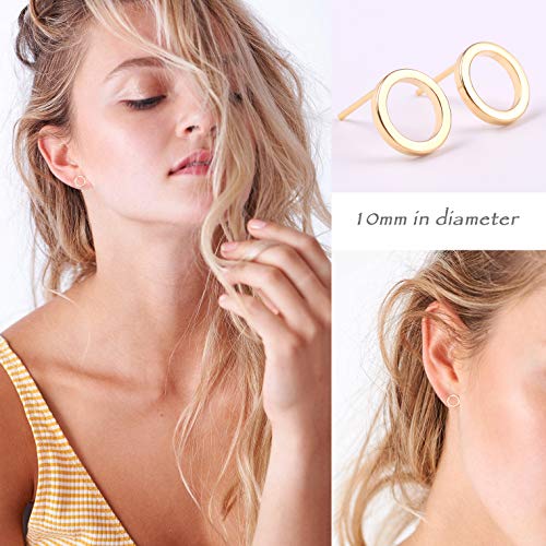 Aobei Pearl 18K Gold Circle Stud Earrings 10MM Small Round Hoop Post Stud for Women Minimalist Earring for Unisex3