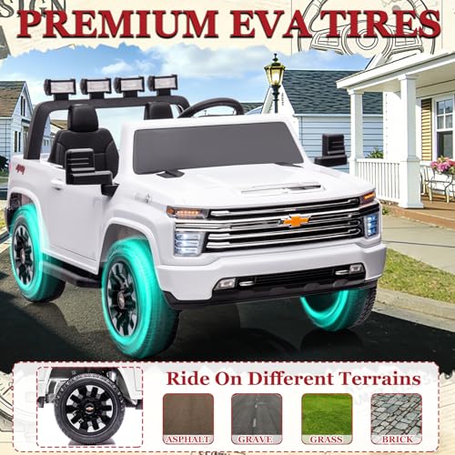Image of 2 Seater 24V Ride On Toys Licensed Chevry Silverado Ride On Truck, White