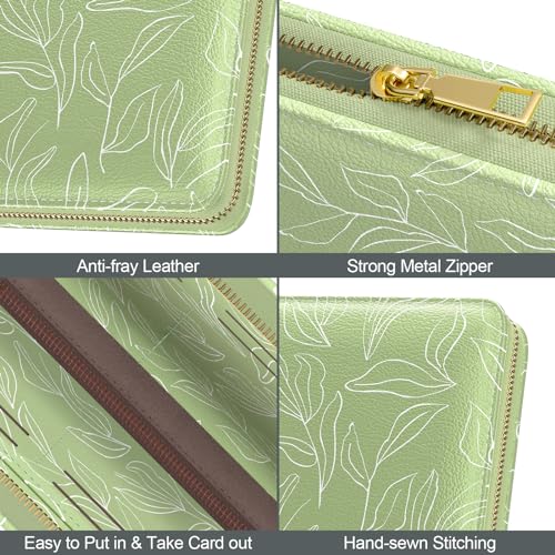 Image of Nipichsha Womens Wallet, RFID Wristlet Wallet for Women, Cute Ladies Purse, Large Card Clutch Purse with Phone Holder, Grass green