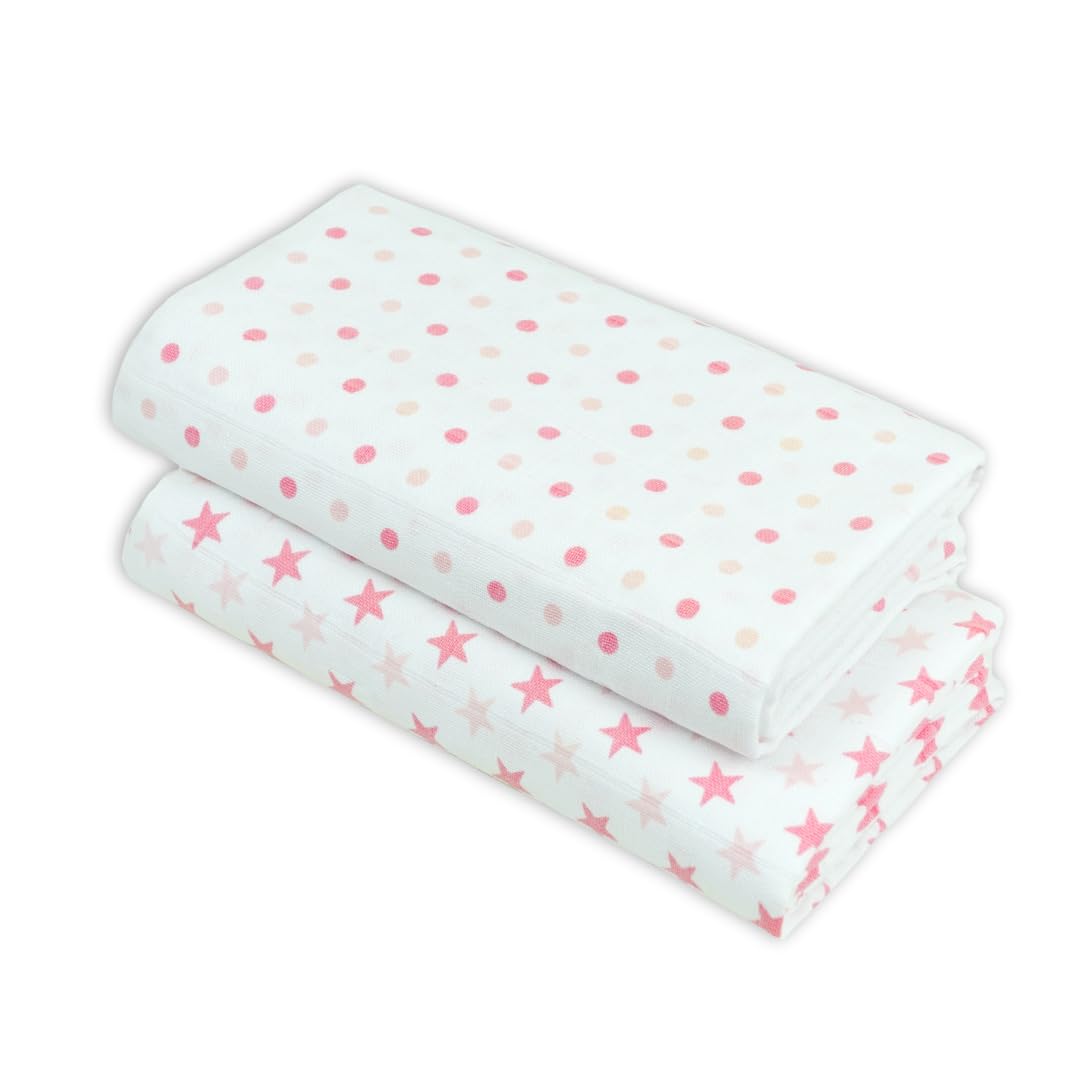 MuslinZ Baby Muslin Squares, Soft, Breathable and Absorbent Newborn Receiving Blanket, Swaddles XL 100x90cms 100% Cotton (2 Pack) (Pink) — image 1