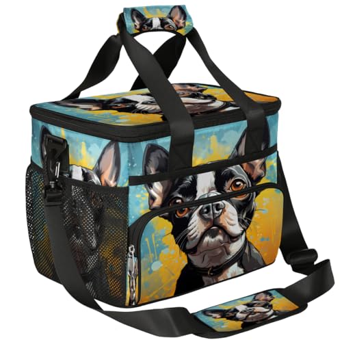 Funny Insulated Picnic Backpack Lunch Box for Women Men Picnic Basket Tote Lunch Bag Picnic Bag Portable Lunch Bags for Picnic, Beach, Work, Trip,Office, Camp Boston Terrier Dog