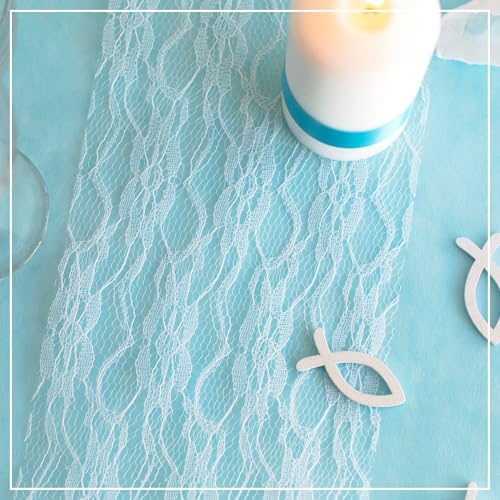 100%Mosel Tischläufer Spitze, in Reinweiß (15 cm x 25 m), zartes Tischband aus Spitze, edle Tischdeko für Hochzeit & Taufe, Festliche Dekoration zu besonderen Anlässen