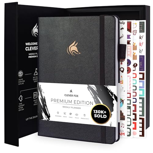 Clever Fox Planner Premium Undated Weekly & Monthly Planner Organizer for Productivity & Time Management A5 (Silver Black)