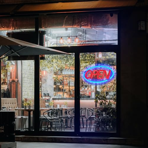 LED Open Sign,Bright Open Sign for Business Window with Remote Control,24x12 inch Large Size,Restaurant,Bar,Retail Shops,Window Storefronts,Salon,12V/2A Power Supply (Blue-Red)
