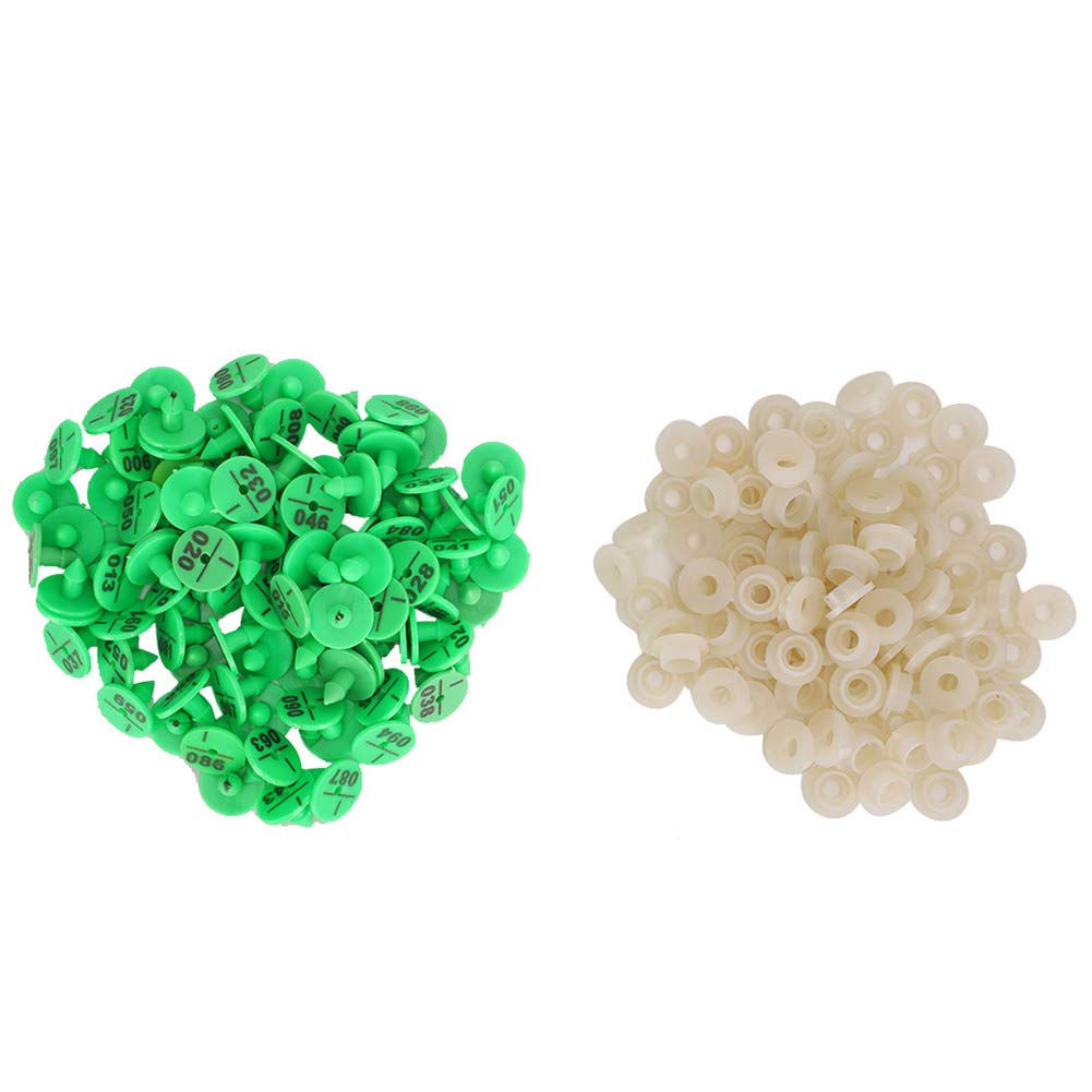 Marchio auricolare, 100 pezzi marchi auricolari in plastica per piccoli animali Uso di bestiame Marchio auricolare anti-spargimento per coniglio maiale(verde)
